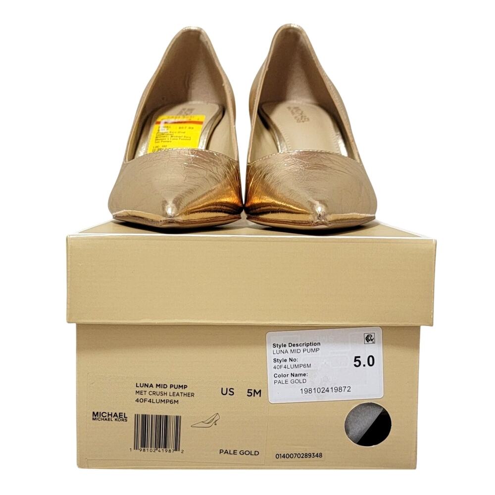 Michael Michael Kors Women Luna Mid Pump Heels Size US 5M Pale Gold Leather - Picture 5 of 5